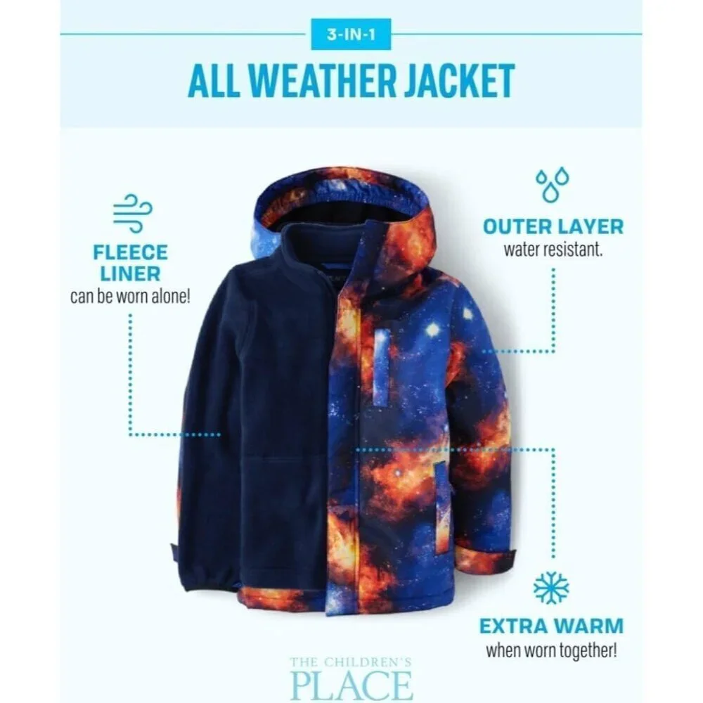 🆕Boys Cobalt Car 3 in 1 Heavy Winter Jacket Resistant Windproof Fleece Coat